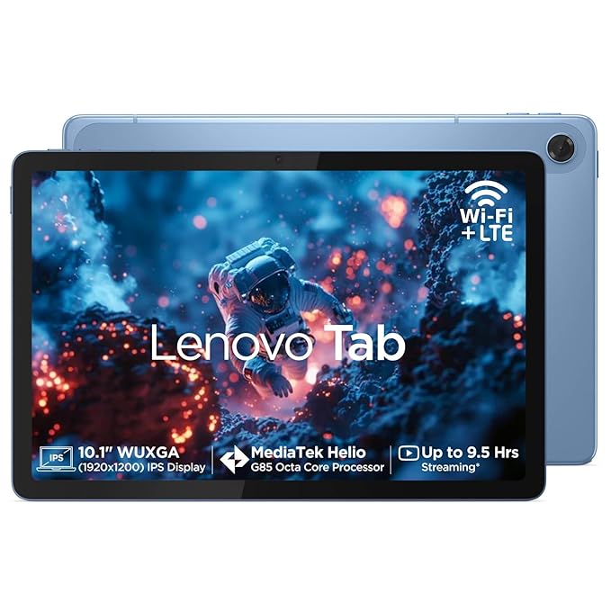 Lenovo Tab| 10.1" Display| 4G (LTE) + Wi-Fi (Calling)| 4GB RAM + 128GB ROM